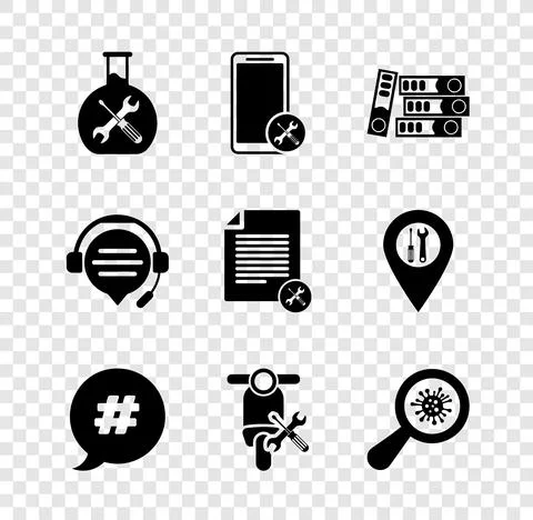 Set Bioengineering service, Mobile, Office folders, Hashtag speech bubble Stock Illustration