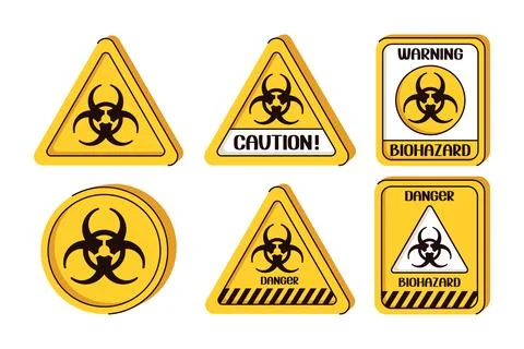 Set of biohazard symbol. Group of vector flat illustration. Stock Illustration