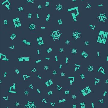 Set Biohazard symbol, Microscope, Laboratory glasses and Genetic engineering Stock Illustration