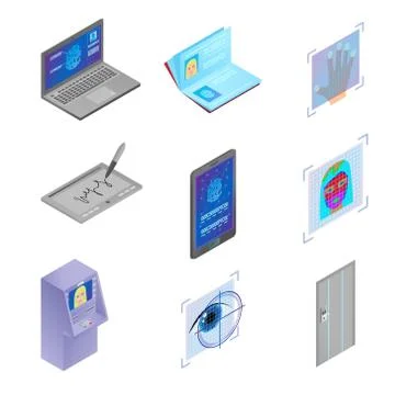 Set of biometric scan objects modern security technology イラスト素材