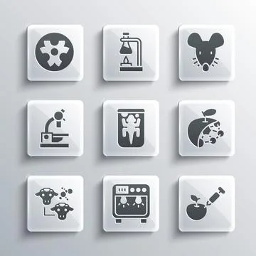 Set Biosafety box, Genetically modified apple, Biological structure, Experi.. Stock Illustration