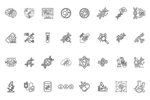 Set of biotechnology and genetic engineering line icons Stock Illustration