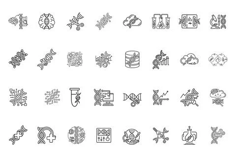 Set of biotechnology and genetic engineering line icons Stock Illustration