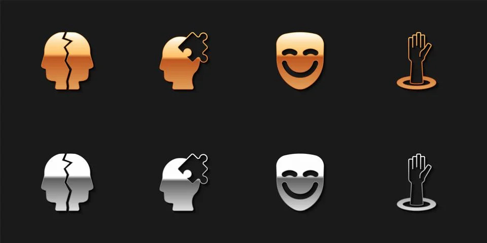 Set Bipolar disorder, Solution to the problem, Comedy theatrical mask and Hel Stock Illustration