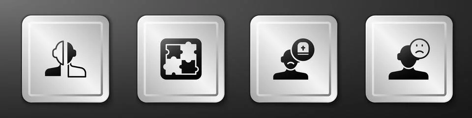 Set Bipolar disorder, Solution problem in psychology, Male doctor and Sad a.. Illustrazione stock