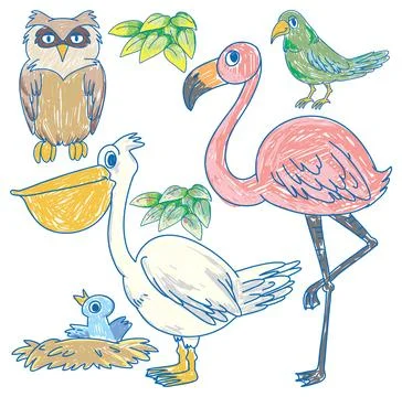 Set of bird cartoon scribble style Stock Illustration