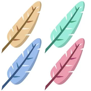 Set of bird feathers. Colored exotic red and blue objects Stock Illustration