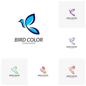 Set of Bird logo vector. Flying Bird Logo design vector template. Dove Pigeon Stock Illustration