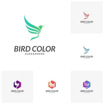 Set of Bird logo vector. Flying Bird Logo design vector template. Dove Pigeon Stock Illustration