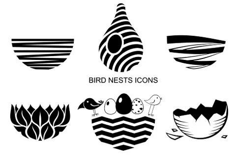 Set bird nests icons Illustrazione stock