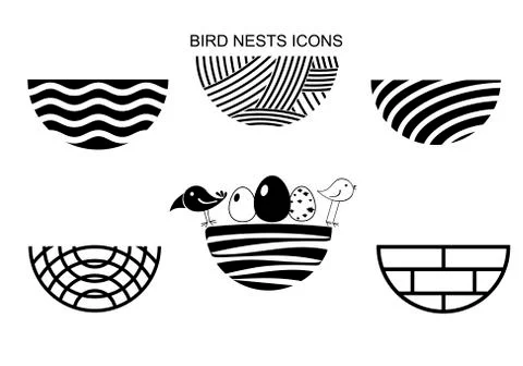 Set bird nests icons Stock Illustration