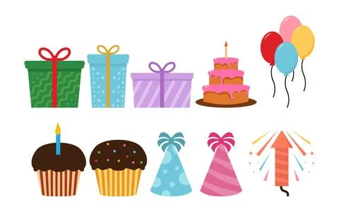 Set of birthday elements flat design vector illustration Stock Illustration