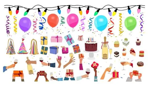 Set of birthday party design Vector elements. Illustrazione stock