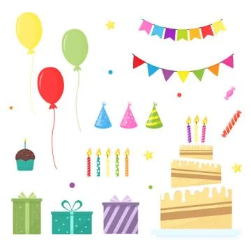 Set of birthday party elements Stock Illustration