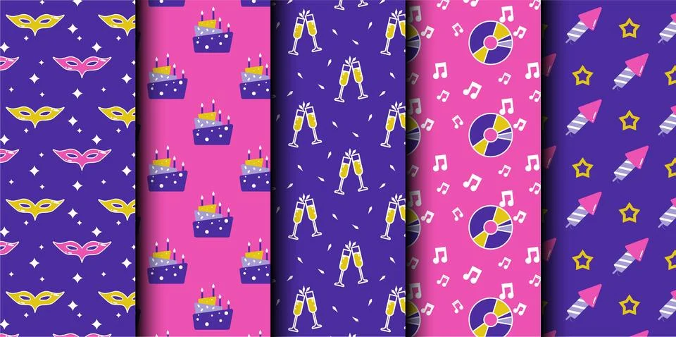 Set of birthday vector seamless pattern. Happy Birthday. Stock Illustration