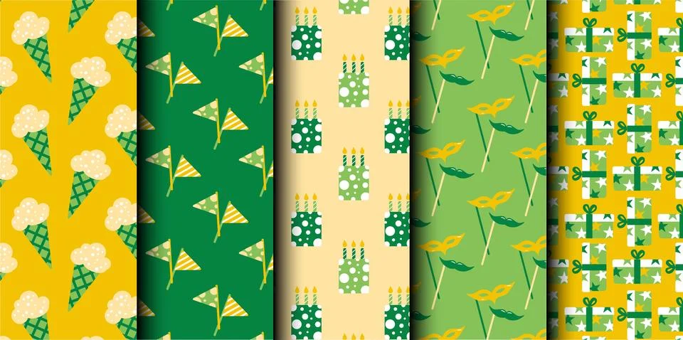 Set of birthday vector seamless pattern. Happy Birthday. Stock Illustration