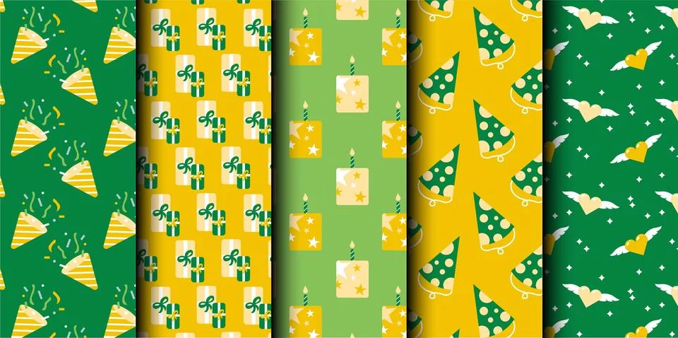 Set of birthday vector seamless pattern. Happy Birthday. Stock Illustration