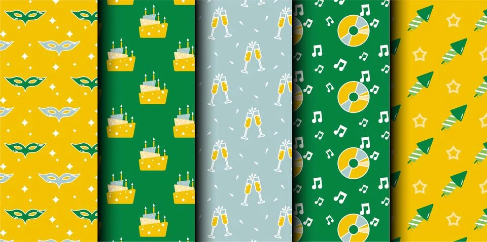 Set of birthday vector seamless pattern. Happy Birthday. Stock Illustration