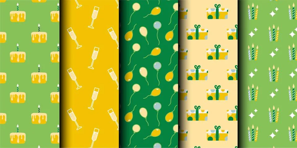 Set of birthday vector seamless pattern. Happy Birthday. Stock Illustration