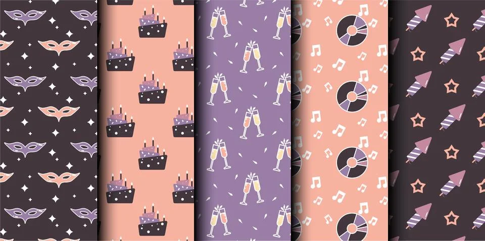 Set of birthday vector seamless pattern. Happy Birthday. Stock Illustration