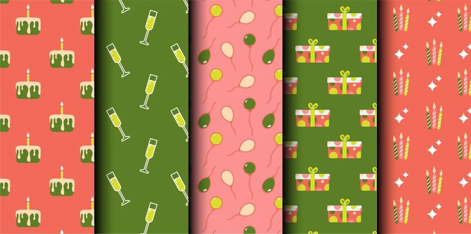 Set of birthday vector seamless pattern. Happy Birthday. Stock Illustration