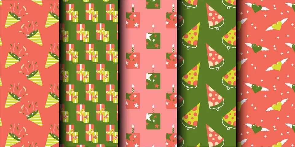 Set of birthday vector seamless pattern. Happy Birthday. 스톡 일러스트