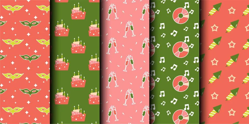 Set of birthday vector seamless pattern. Happy Birthday. Stock Illustration