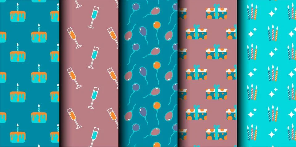 Set of birthday vector seamless pattern. Happy Birthday. Stock Illustration