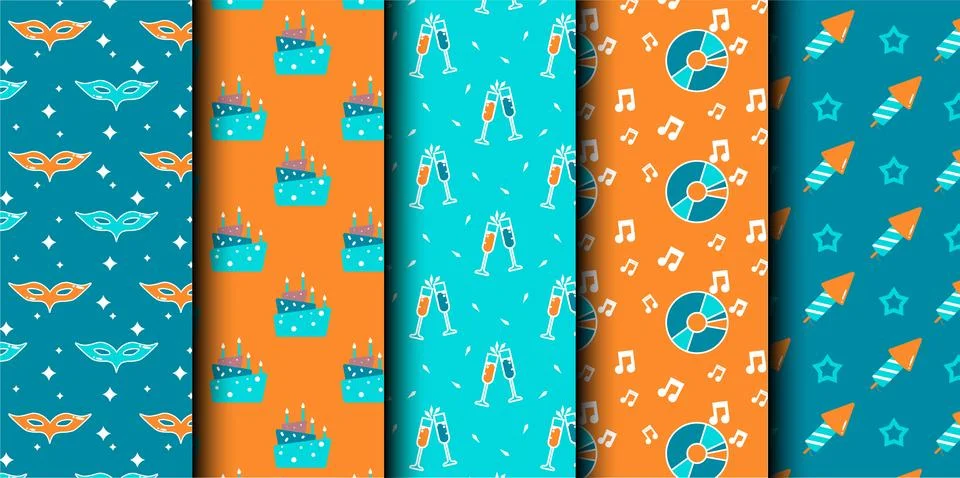 Set of birthday vector seamless pattern. Happy Birthday. Stock Illustration