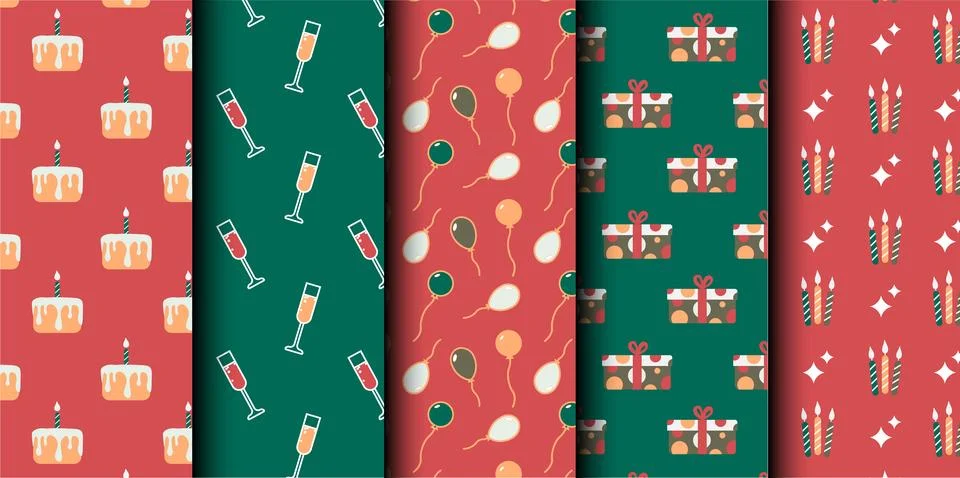 Set of birthday vector seamless pattern. Happy Birthday. Stock Illustration