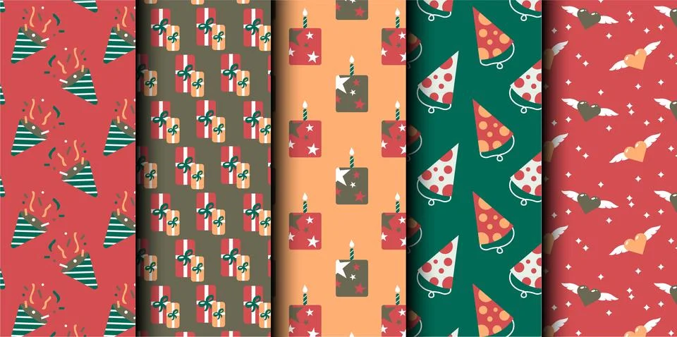 Set of birthday vector seamless pattern. Happy Birthday. Stock Illustration