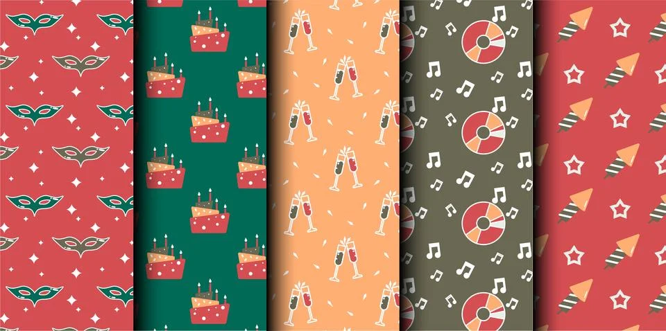 Set of birthday vector seamless pattern. Happy Birthday. Stock Illustration