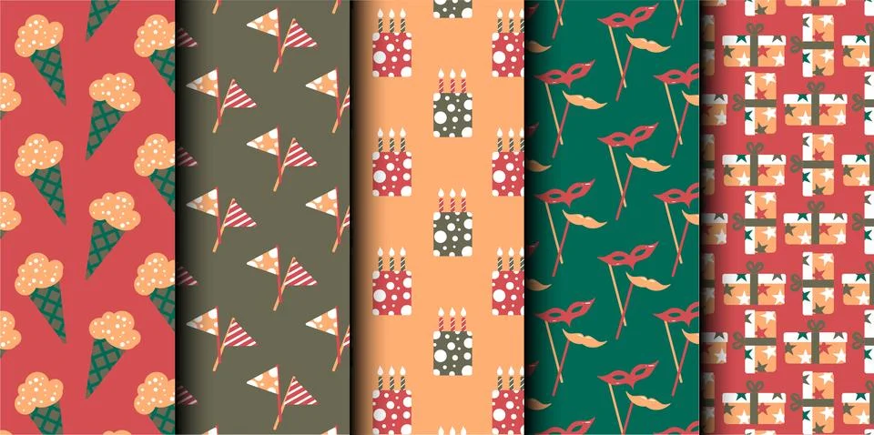 Set of birthday vector seamless pattern. Happy Birthday. Stock Illustration
