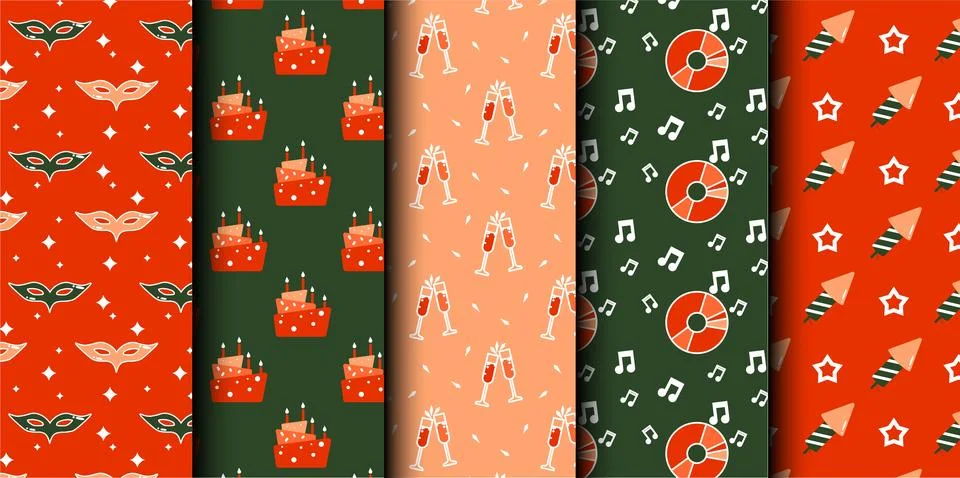 Set of birthday vector seamless pattern. Happy Birthday. Stock Illustration
