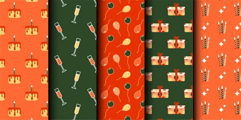 Set of birthday vector seamless pattern. Happy Birthday Stock Illustration