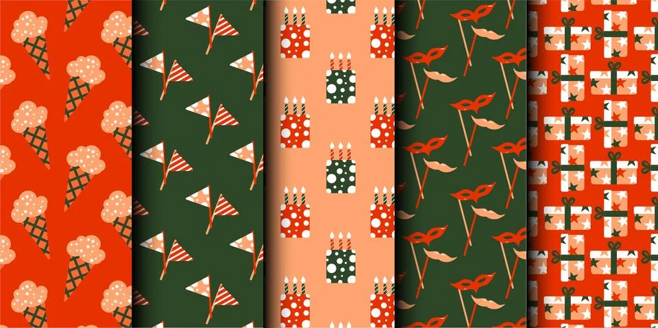 Set of birthday vector seamless pattern. Happy Birthday. Stock Illustration