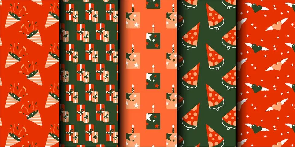 Set of birthday vector seamless pattern. Happy Birthday. 스톡 일러스트