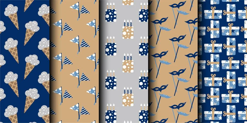 Set of birthday vector seamless pattern. Happy Birthday. Stock Illustration