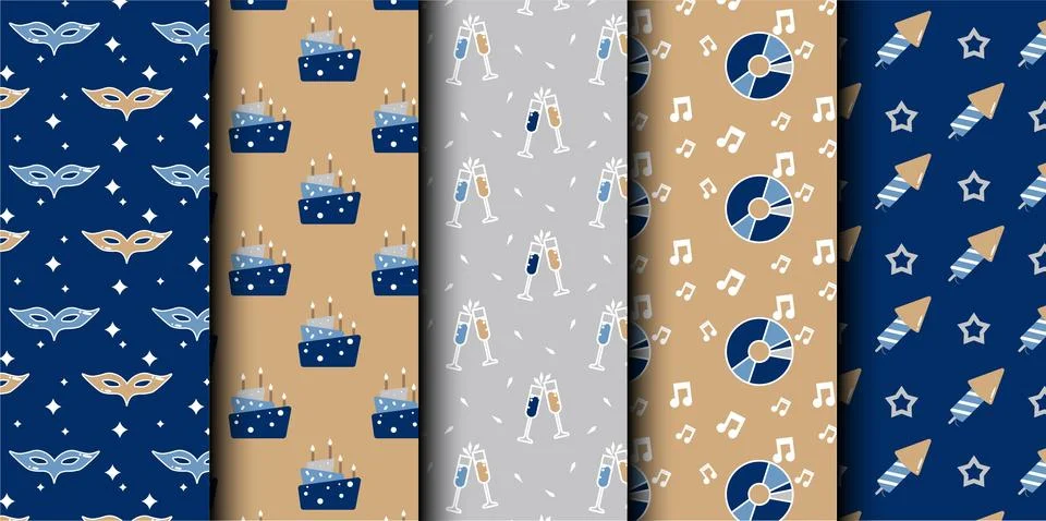 Set of birthday vector seamless pattern. Happy Birthday. Stock Illustration