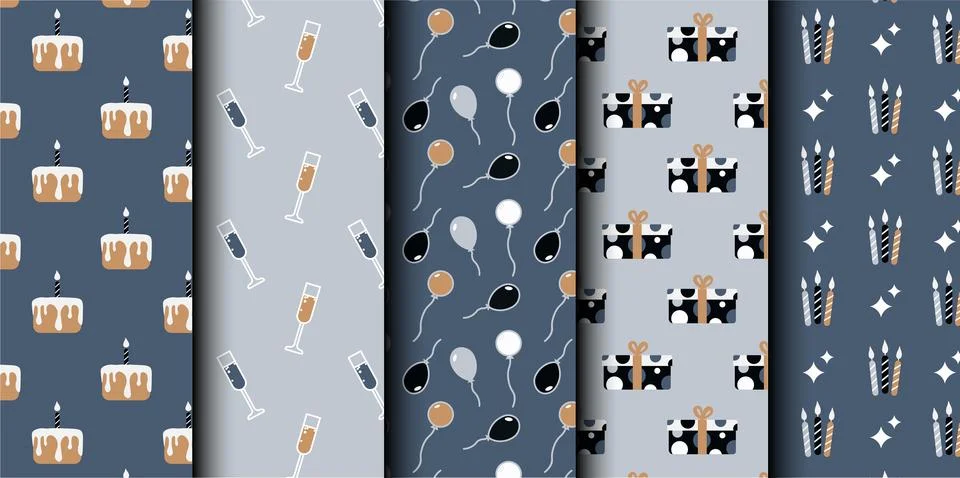 Set of birthday vector seamless pattern. Happy Birthday. Stock Illustration