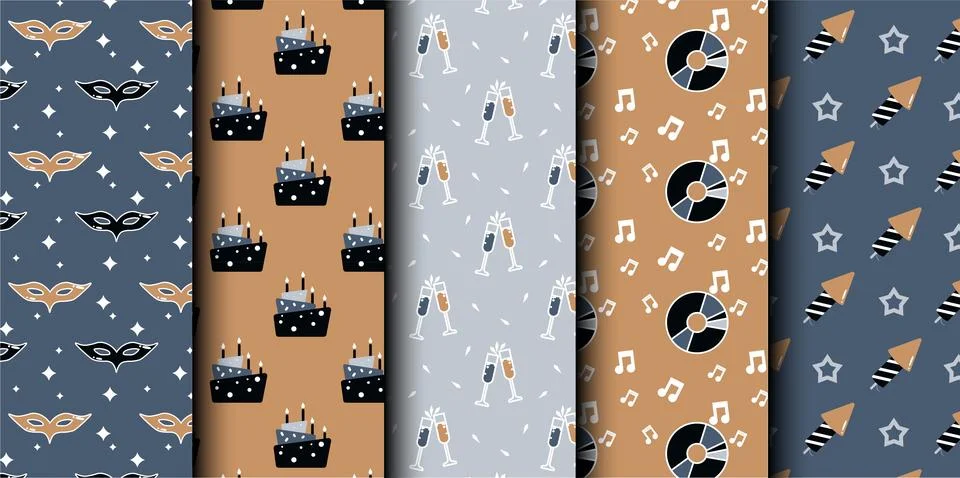 Set of birthday vector seamless pattern. Happy Birthday. Stock Illustration