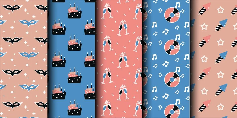 Set of birthday vector seamless pattern. Happy Birthday. Stock Illustration