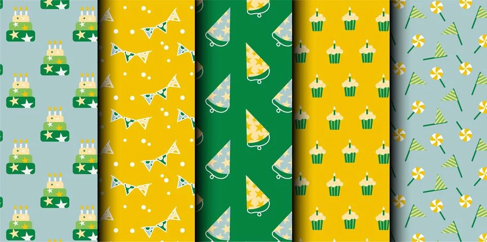 Set of birthday vector seamless pattern. Happy Birthday. Stock Illustration