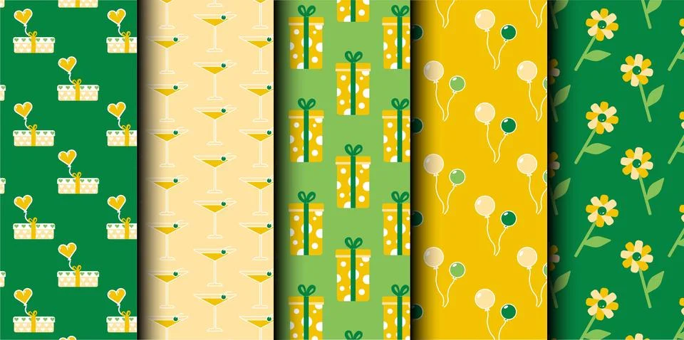Set of birthday vector seamless pattern. Happy Birthday. Stock Illustration