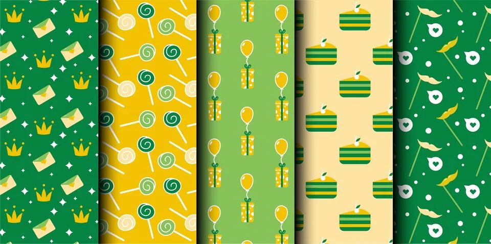 Set of birthday vector seamless pattern. Happy Birthday. Stock Illustration