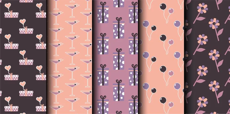 Set of birthday vector seamless pattern. Happy Birthday. Stock Illustration