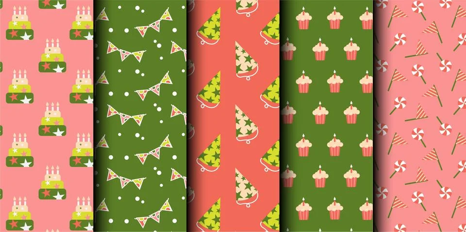 Set of birthday vector seamless pattern. Happy Birthday. Stock Illustration
