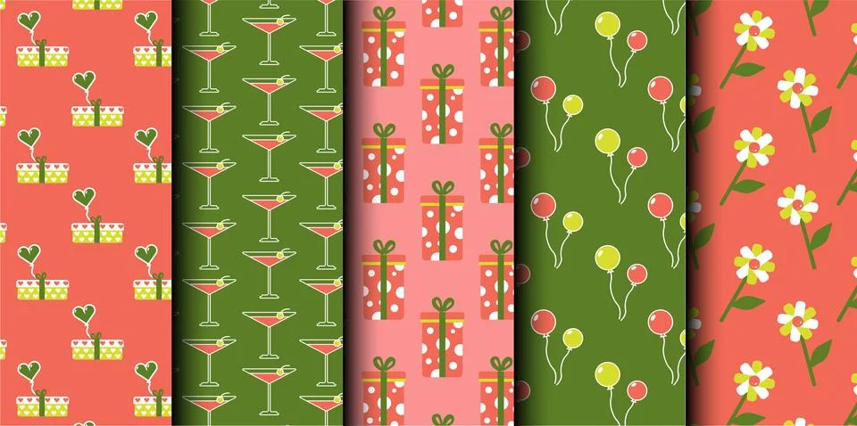 Set of birthday vector seamless pattern. Happy Birthday. 스톡 일러스트