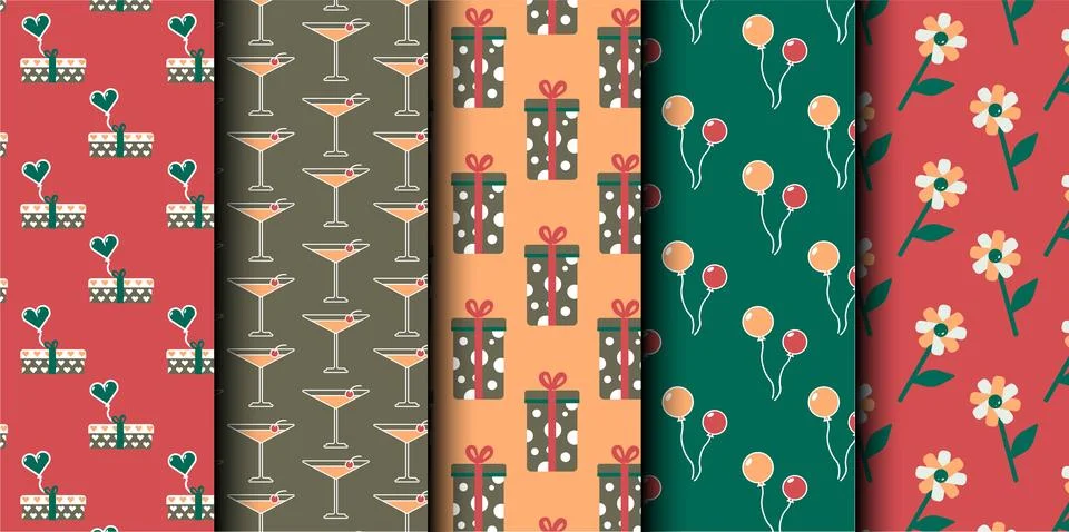 Set of birthday vector seamless pattern. Happy Birthday. Stock Illustration