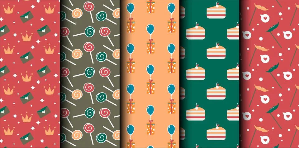 Set of birthday vector seamless pattern. Happy Birthday. Stock Illustration